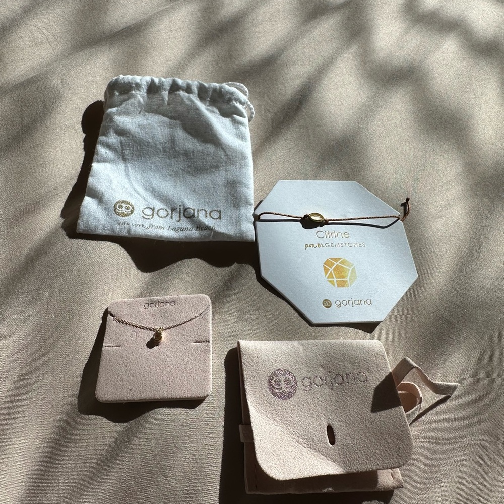 Gorjana 14K Gold Birthstone Necklace & Abundance Bracelet